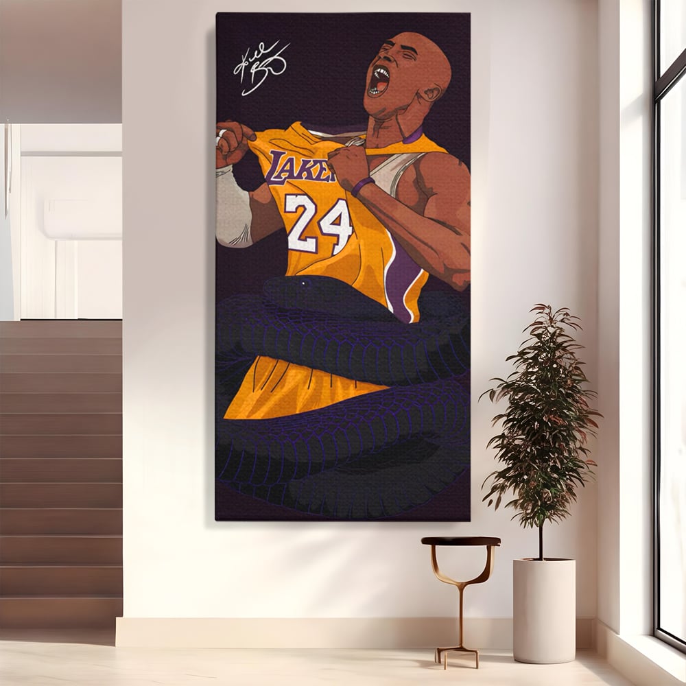 Tablou canvas cu ilustratie digitala portret kobe bryant, fara rama, pe sasiu de lemn